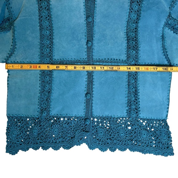 S.M.H Vintage Suede Paneled Crocheted Boho Western Festival Y2K Blazer Coat - Picture 10 of 15